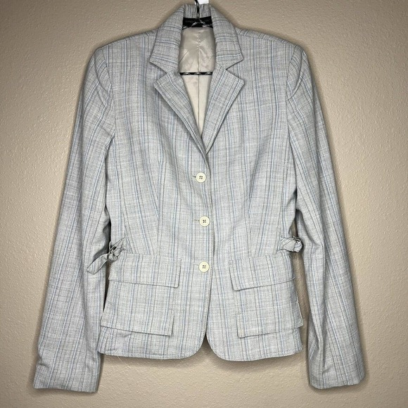 Express Design Studio Gray & Blue Striped Stretch Blazer Jacket Sz 2 - Picture 10 of 10